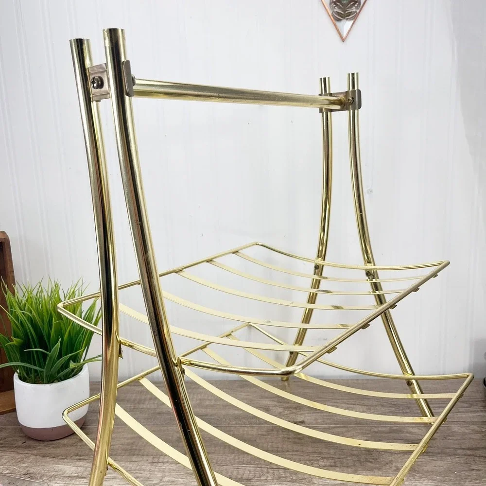 Mid-Century Brass Magazine Rack: Gold Towel Holder with Handle‎